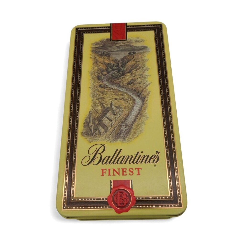 Ballantines Scotch Whisky Hinged Tin Box 750ml Storage Container Vintage